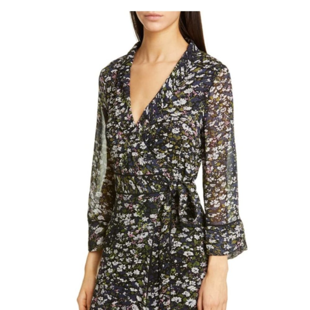 GANNI Gabby The Pav Asymmetrical Floral Print Wrap Midi Dress